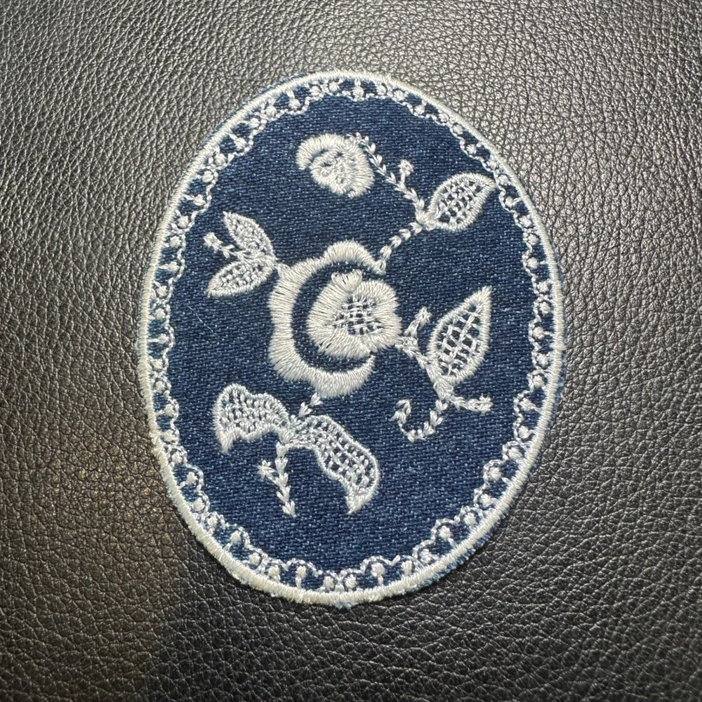 Oval Embroidered Rose Iron On‎ Patch Western Boho Cottagecore Denim Appliqué DIY